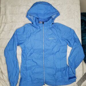 Columbia Jacket Womens M Aqua Blue Lightweight Packable Hiking PNW Outdoor Camp